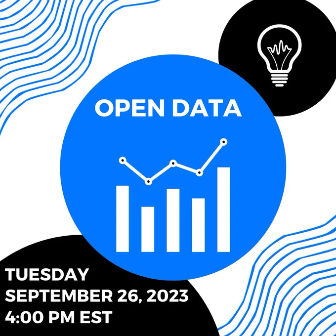 Open Data: Tuesday, September 26, 2023. 4 pm EST. There is a graph icon in the middle of the figure and the OpenCSD logo appears in the top right corner.