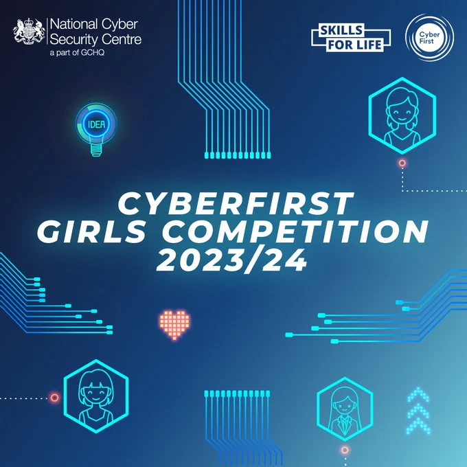 Graphic with text: "CyberFirst Girls Competition 2023/24"
