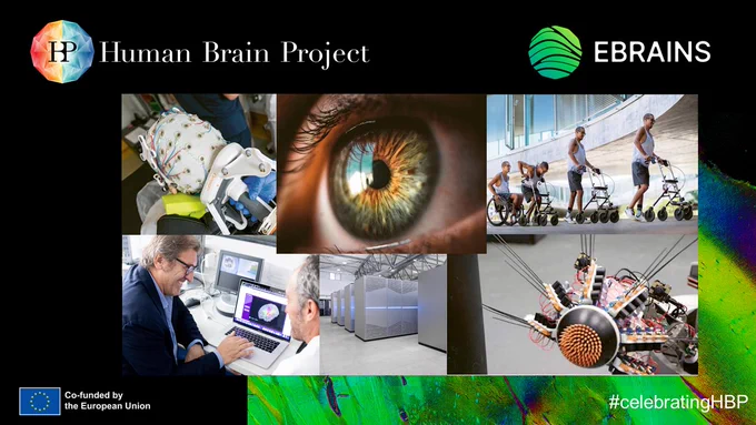 Some screenshots from the focus area videos, e.g. showing a human eye, brain activity measurements and a supercomputer.