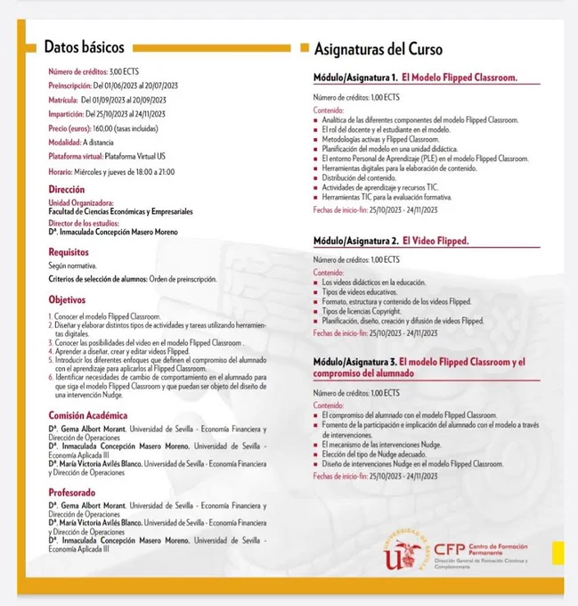 Asignaturas del curso flipped classroom