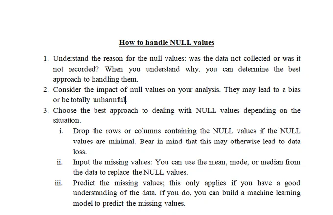 A note on how to handle NULL values.