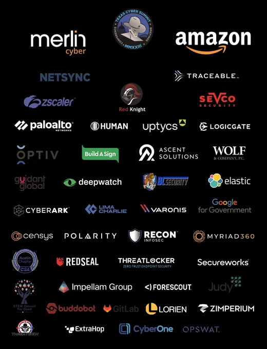 @amazon @Merlin_Cyber @NetsyncNews @traceableai @zscaler @SevcoSecurity @PaloAltoNtwks @humansecurity @uptycs @AscentERP @Optiv @varonis @wolfandcompany @deepwatch_sec @CyberArk @Recon_InfoSec @censysio @Myriad_360 @limacharlieio @Threatlocker @Secureworks @PolarityIO @elastic 