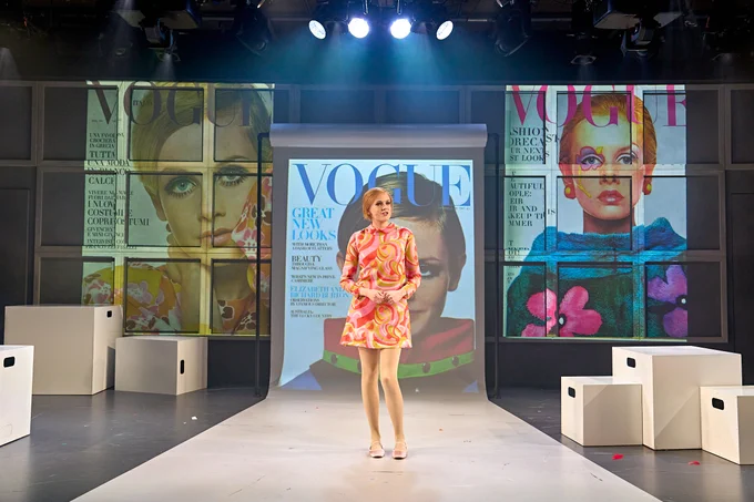 Elena Skye as Twiggy in a scene from Close Up: The Twiggy Musical at London's Menier Chocolate Factory