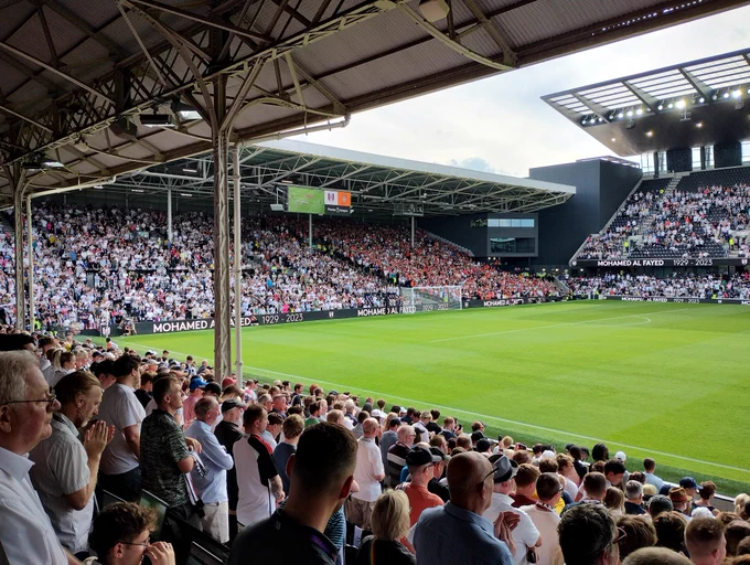 Photo of a full Craven Cottage crowd just before kickoff in Fulham's last Home Match (Vs Luton). 