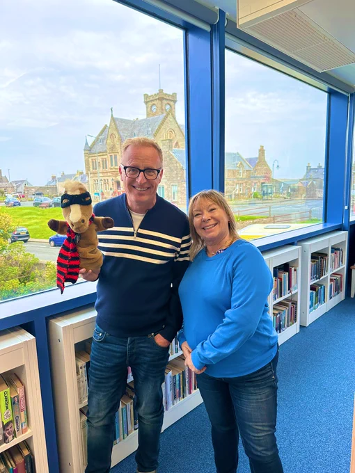 BBC Radio Scotland’s Bryan Burnett & Miss B visiting the Library this afternoon.