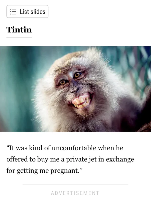 Tintin: “It was kind of uncomfortable when he offered to buy me a private jet in exchange for getting me pregnant.”