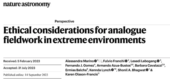 New Perspective published in Nature Astronomy by Marino et al. September 14th 2023. #Ethical #analoguefieldwork #extremeenvironments
