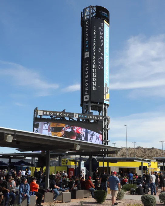 People walking around the FanShield Infield Experience.