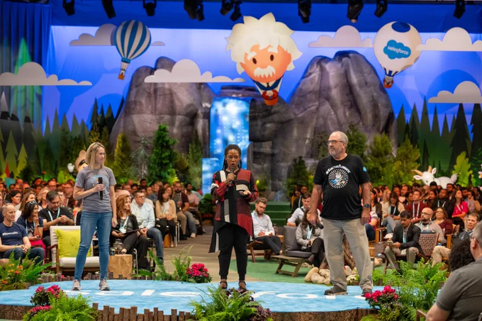 #AwesomeAdmins presenting on stage at Dreamforce 2023. 