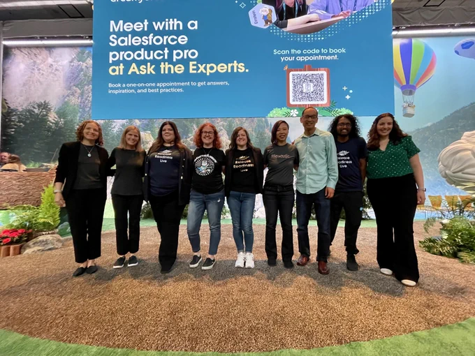 The Admin Release Readiness Live speaker group on stage at Dreamforce 2023. 
