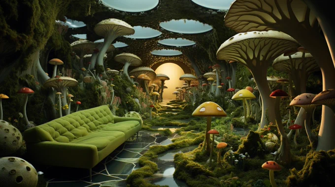 The Party's eradication of the concept of nature. ::10 in the style of Yayoi Kusama emphasizing polka dots, infinity rooms, mirrored installations ::7 --ar 16:9