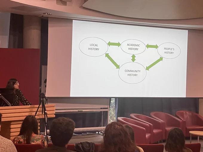 Priya Atwal presenting in a lecture hall