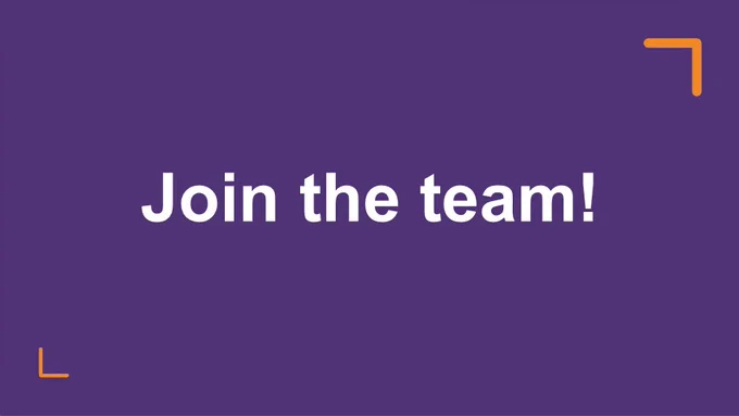 Purple rectangle with the words 'join the team!' in white in the middle. 