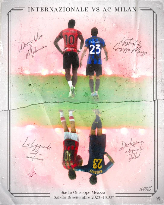 Visuel de football retro pour promouvoir la rencontre de Serie A entre l'Inter Milan et le Milan AC