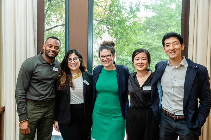 From left to right: Assistant Professors DeMarcus Jenkins, Noor Toraif, Millan AbiNader, Alice Xu, and Jisung Park. 