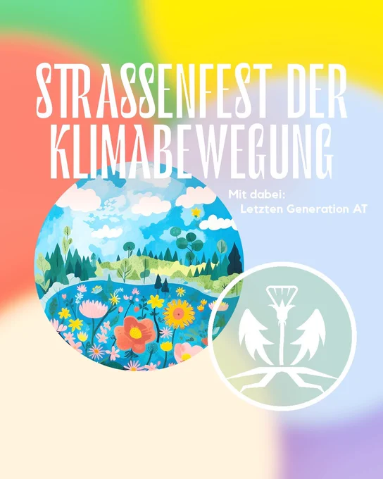 Ein buntes Poster mit einem Bild eines Blumenfeldes.