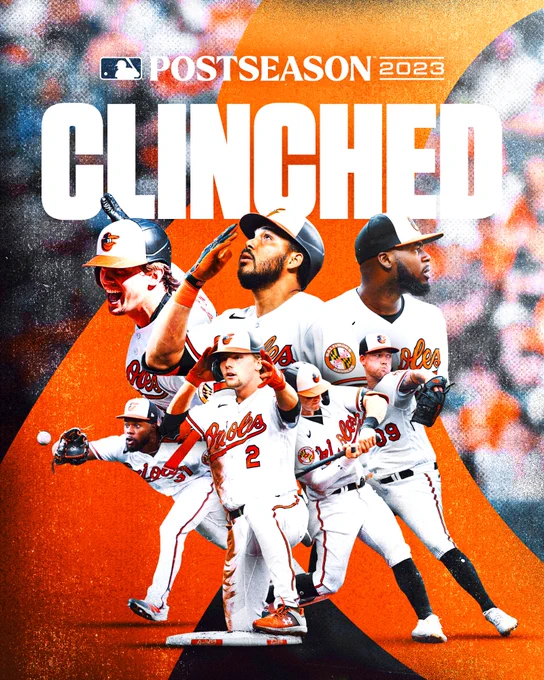 MLB Postseason 2023 | Clinched

Top row (left to right): Adley Rutschman, Anthony Santander, Félix Bautista
Bottom row (left to right): Cedric Mullins, Gunnar Henderson, Austin Hays, Kyle Bradish

They are all wearing white Orioles jerseys.