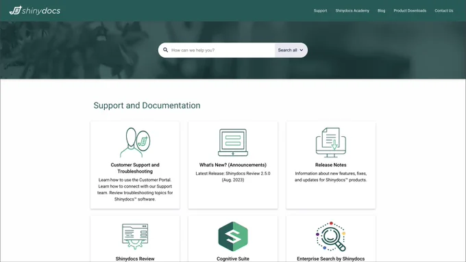 The Shinydocs help portal built on Scroll Viewport for Confluence.