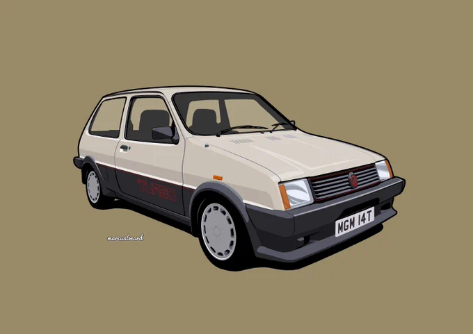 Drawing of a beige coloured MG Metro Turbo