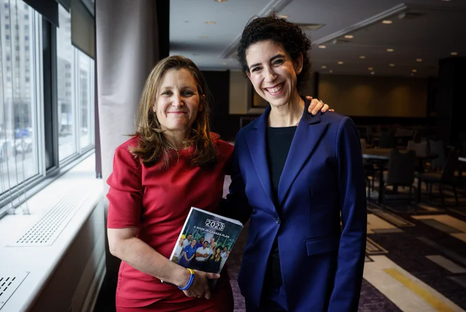 The Deputy Prime Minister standing and smiling next to MP Rachel Bendayan.