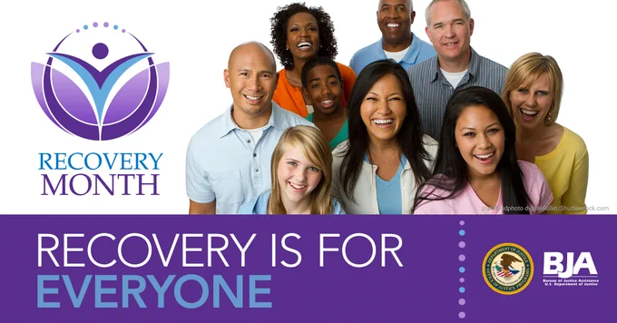 Recovery Month graphic depicting a group of smiling people.
