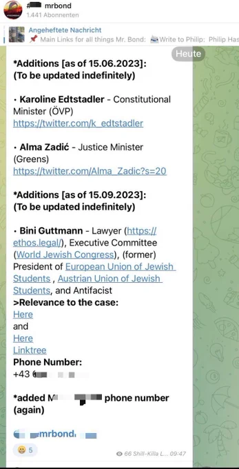 Screenshot einer Feindesliste auf telegram
