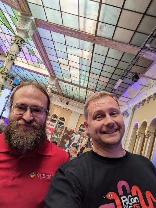 Me and Petr, one of the many kind volunteers, on the way to get prepared for my talk.