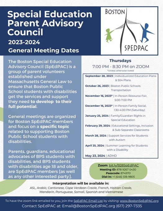 23-24 Boston SPEDPAC general meeting dates and topics