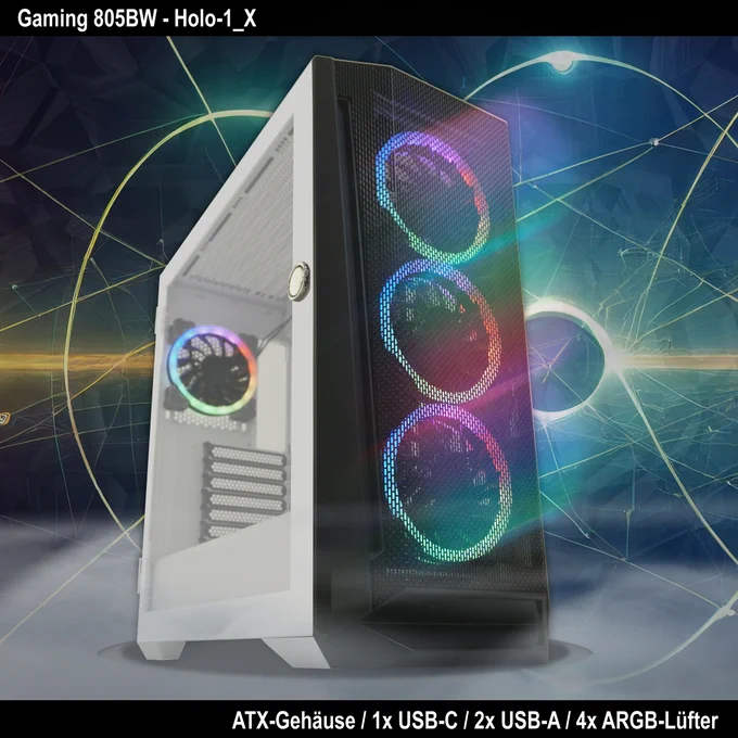 Bild zeigt das LC-Power Gaming-Gehäuse 805BW Holo-1_X