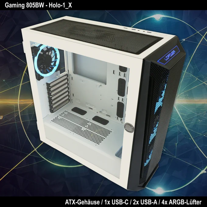 Bild zeigt das LC-Power Gaming-Gehäuse 805BW Holo-1_X