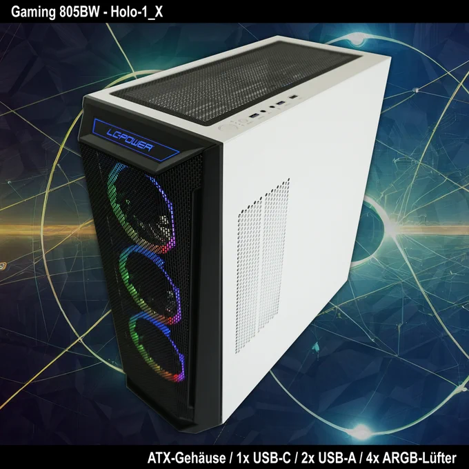 Bild zeigt das LC-Power Gaming-Gehäuse 805BW Holo-1_X