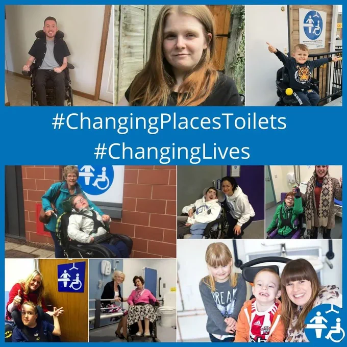 A collage of Changing Places toilets campaigners. Text says: Changing Places toilets, changing lives