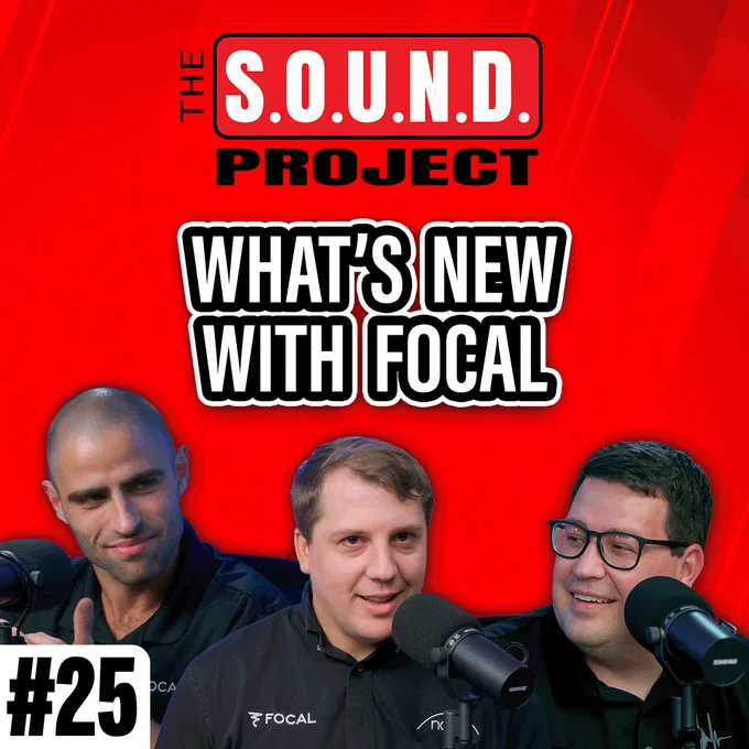 Photo with a red background three people's photos on the bottom with "What's new with Focal" written above them in big bold font.
