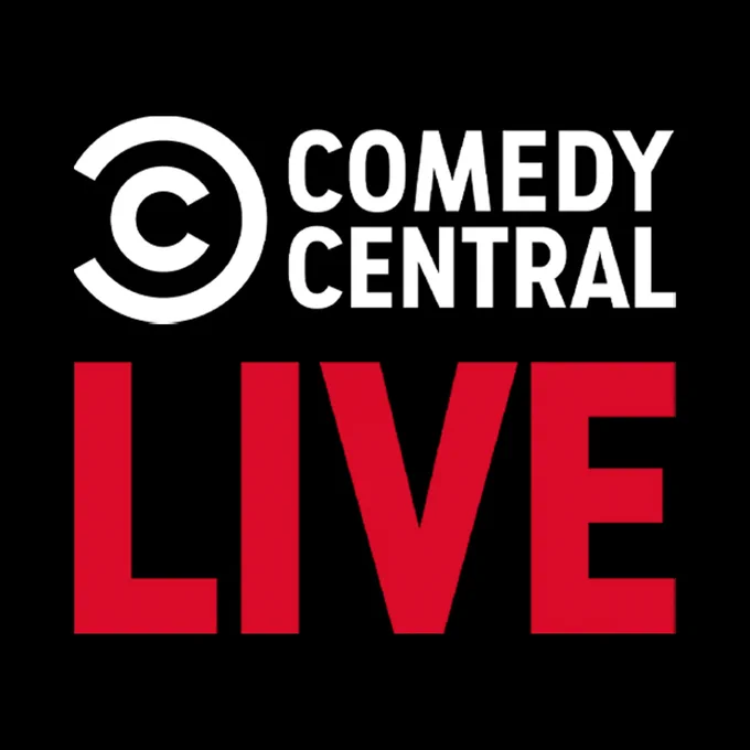 Black background with red and white letters which read Comedy Central Live