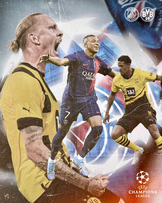 Visuel promotionnel de foot pour le match de ligue des champions entre le PSG et le Borussia Dortmund