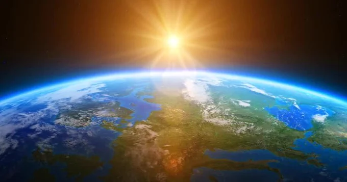 Earth and sun seen from the space station