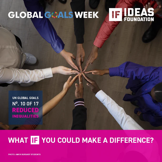 A powerful image of diverse hands joining together in unity, representing the UN Global Goal for Reduced Inequalities.