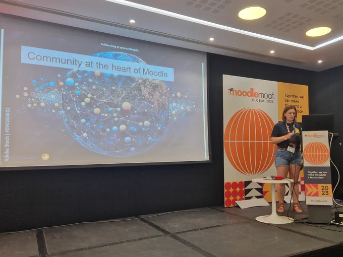 Aurélie Soulier presenting slide "Community at the heart of Moodle"