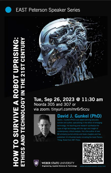 Poster for David J. Gunkel's presentation at Weber State University on 26 September 2023.  