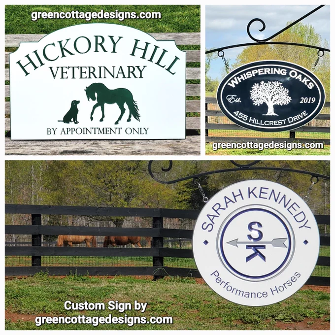 •Solid ¾" thick PVC All Weather Signs
•Engraved, painted lettering
•Hand painted engraved details!
•Top grade "finish" coat!
•Computer previews
•Hanging or mounting sign
•Waterproof sign

Find us at Etsy under green cottage design