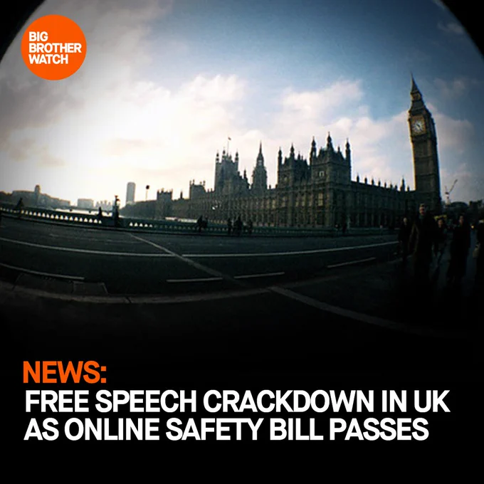 Image of Parliament with headline that reads: News: Free speech crackdown in UK as online safety bill passes