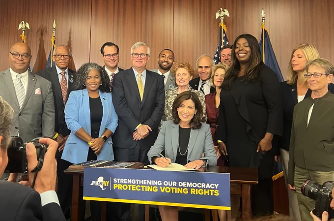 New York Governor Kathy Hochul signs ten new laws that protect voting rights.