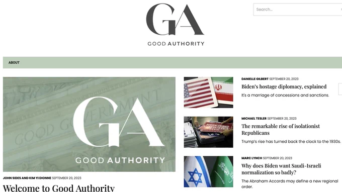 Screenshot of top of website at goodauthority.org