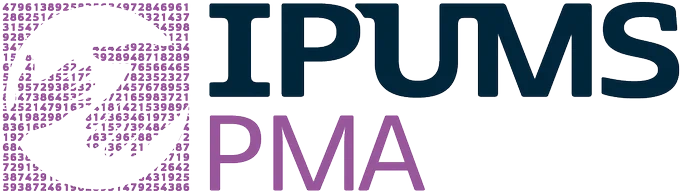 IPUMS PMA logo with a large hand reaching out to a smaller hand made of numbers and negative space