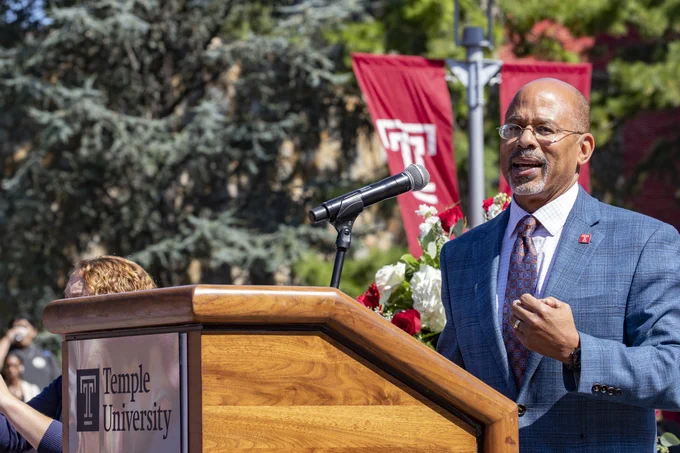 David Brown speaking at a podium