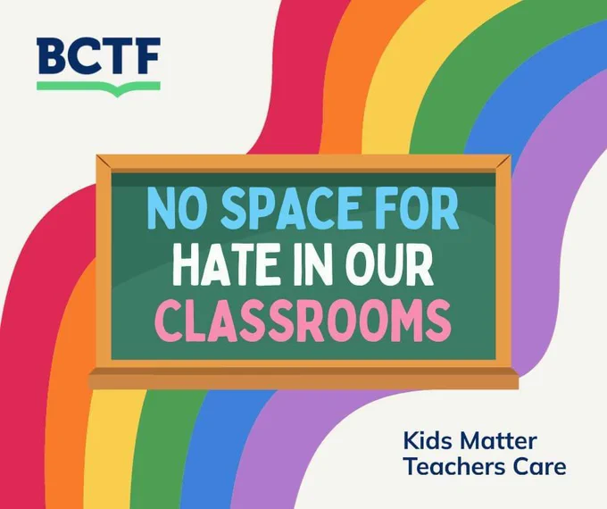 An image of a rainbow in the background and a blackboard with a message in the foreground.