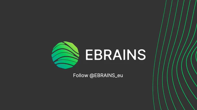 EBRAINS logo in white and green, with the text "Follow @EBRAINS_eu" underneath.