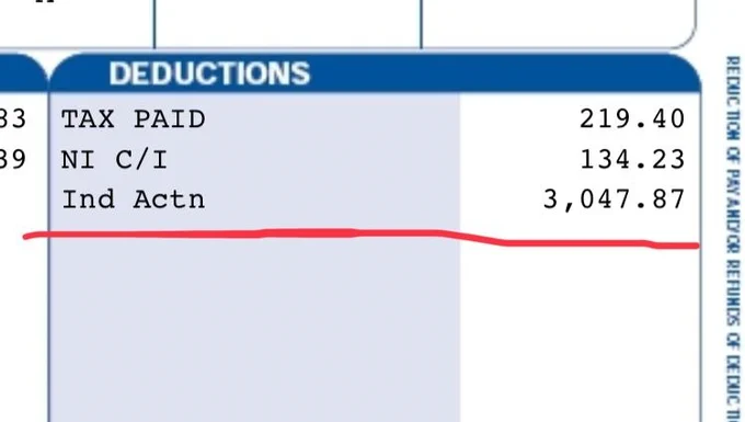 pay slip with deductions. Our Senior Management took 3,047.87 from this colleague for the crime of standing up. 