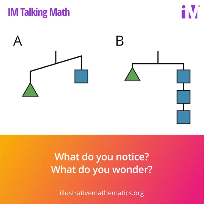  🧮 Let's spark your mathematics curiosity and explore the possibilities with an IM Talking Math prompt: What do you notice? What do you wonder? 

To learn more about our IM Curriculum visit our website at: https://illustrativemathematics.org/ 

#LearnWithIM #TalkingMath