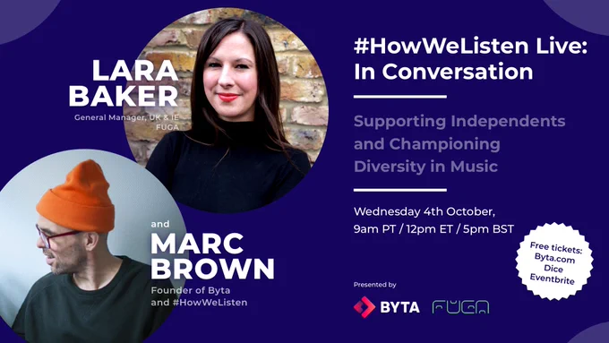 #HowWeListen Live: In Conversation with Lara Baker (FUGA). Sign up free at byta.com/blog
